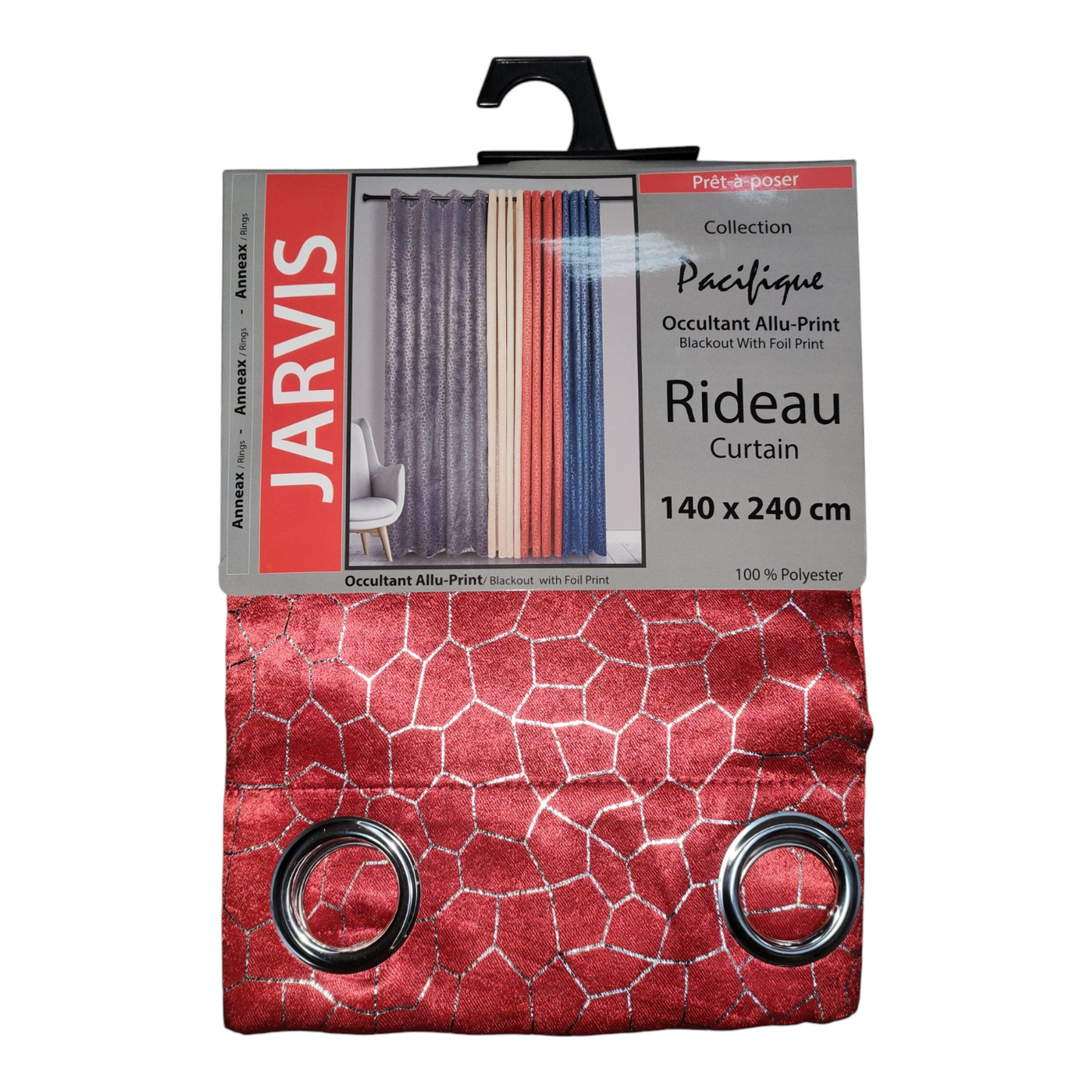 CORTINA MODELO JARVIS 140 X 240 CM - COLOR ROJO