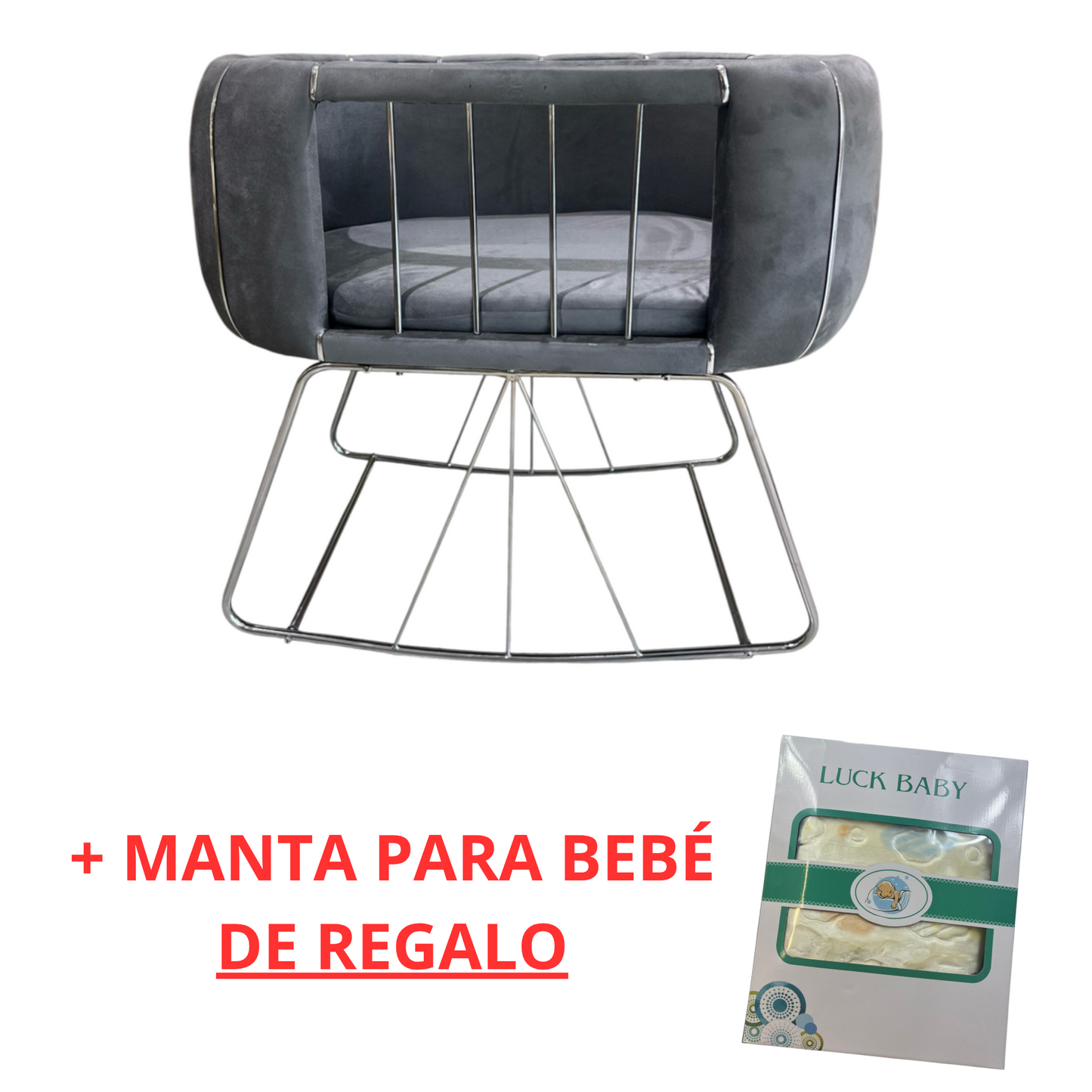 💤 Berço de veludo luxuoso feito à mão – Design elegante e moderno – Cinza escuro com detalhes prateados💤