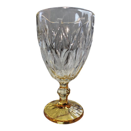 Set de 6 Copas de Cristal Tallado con Pie Dorado – 330 ml