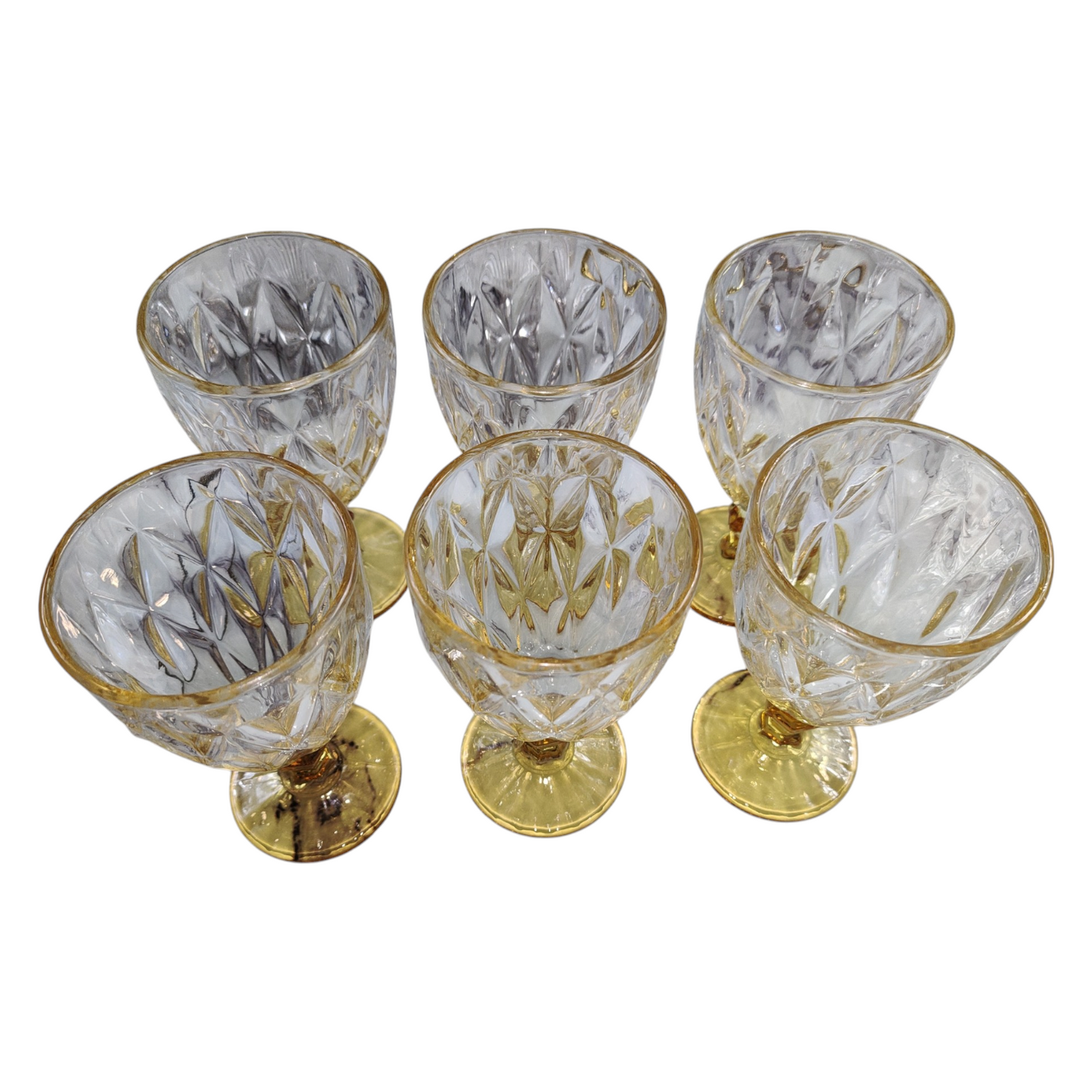 Set de 6 Copas de Cristal Tallado con Pie Dorado – 330 ml