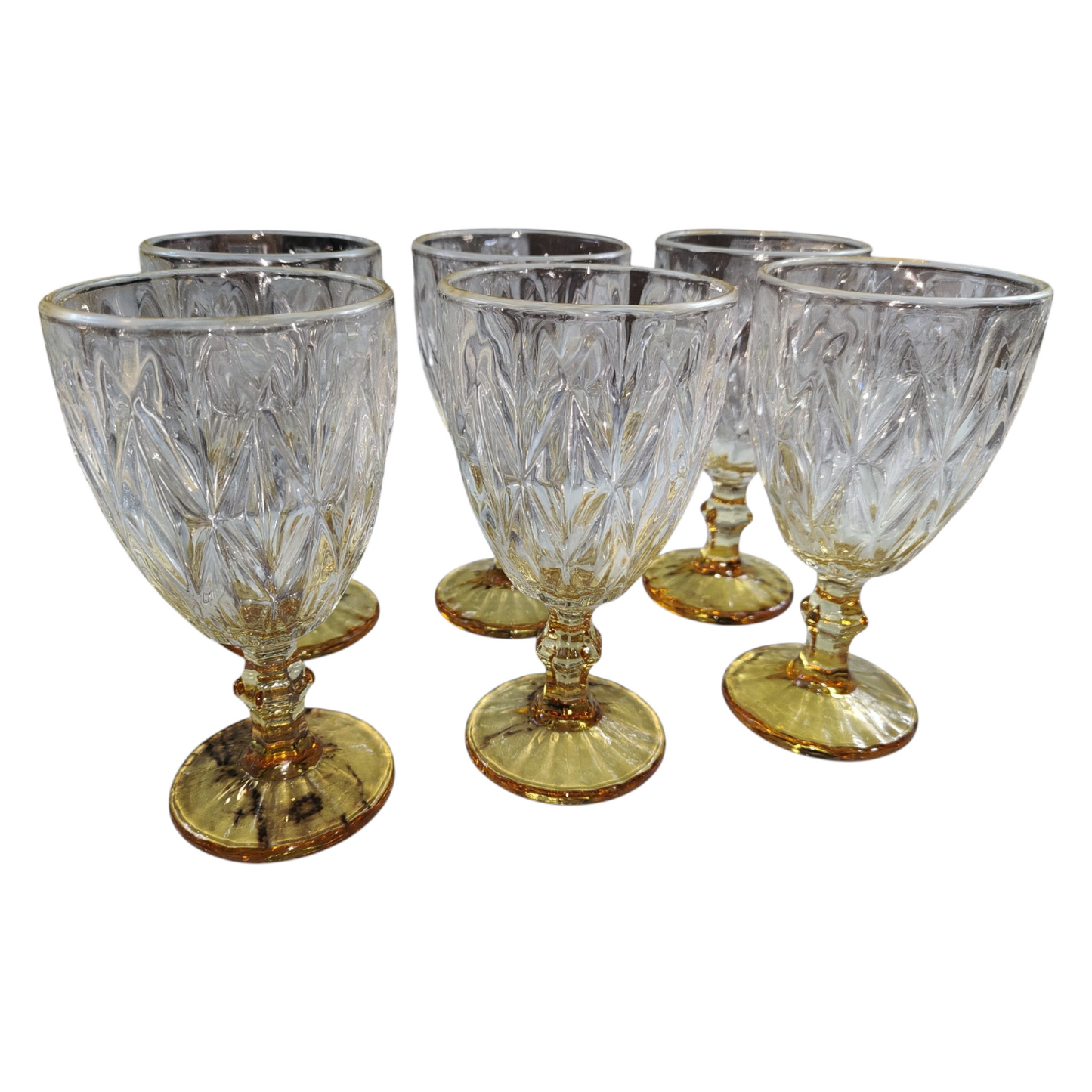 Set de 6 Copas de Cristal Tallado con Pie Dorado – 330 ml