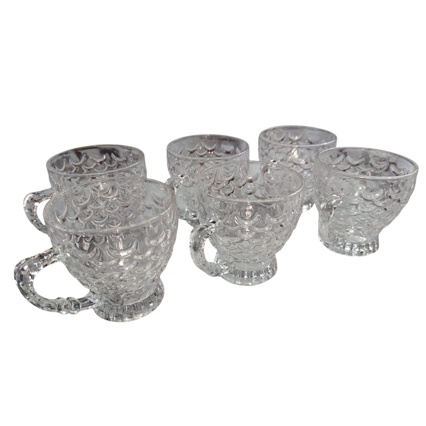 Pack de 6 Tazas de Cristal con Asa Decorada – Diseño Elegante con Relieve Escamado
