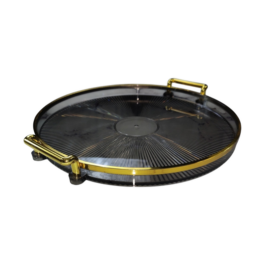 🟠 Bandeja Redonda con Asas Doradas – Elegancia para Servir o Decorar - Plástico NEGRO