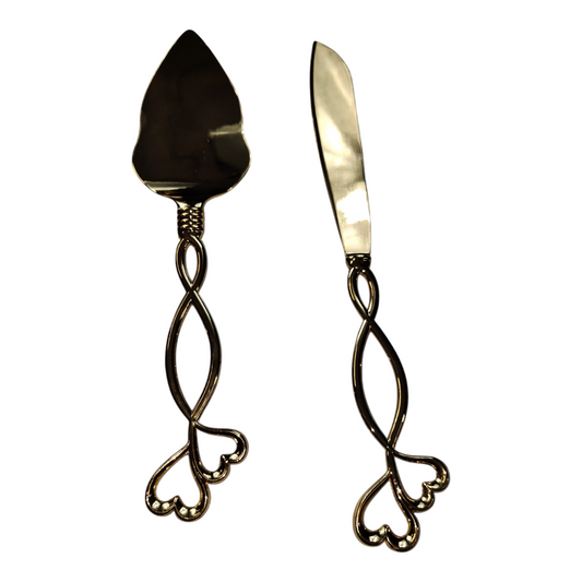 Set de Servidor de Pasteles Dorado Clásico - Decorado Corazones