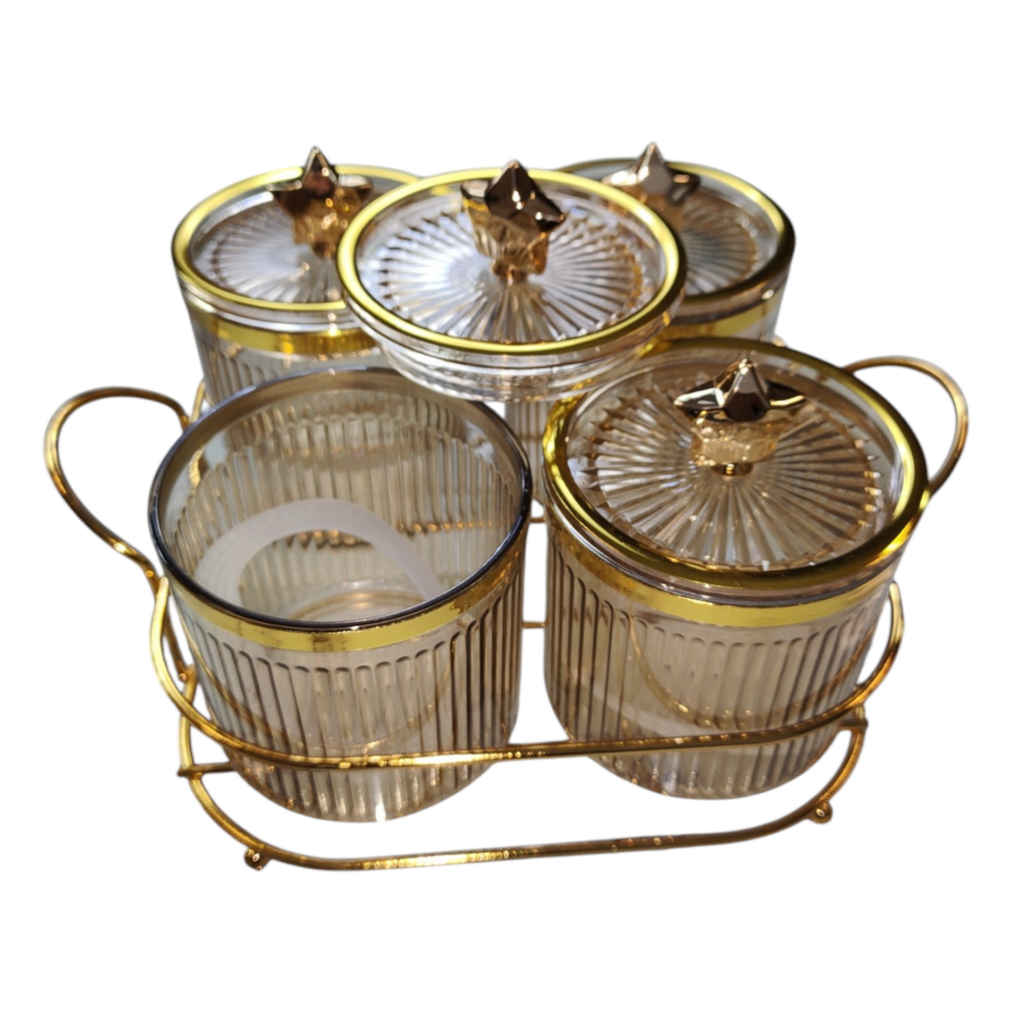 🌟 Set de 4 Tarros con Estrellas Doradas 🌟 - plástico DORADO