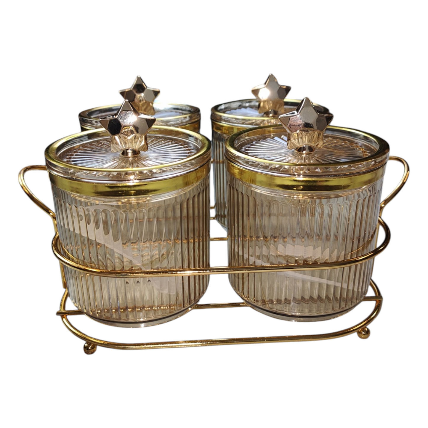 🌟 Set de 4 Tarros con Estrellas Doradas 🌟 - plástico DORADO
