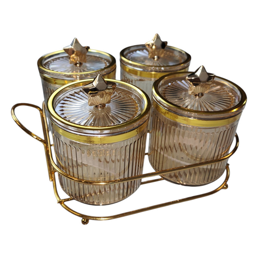 🌟 Set de 4 Tarros con Estrellas Doradas 🌟 - plástico DORADO