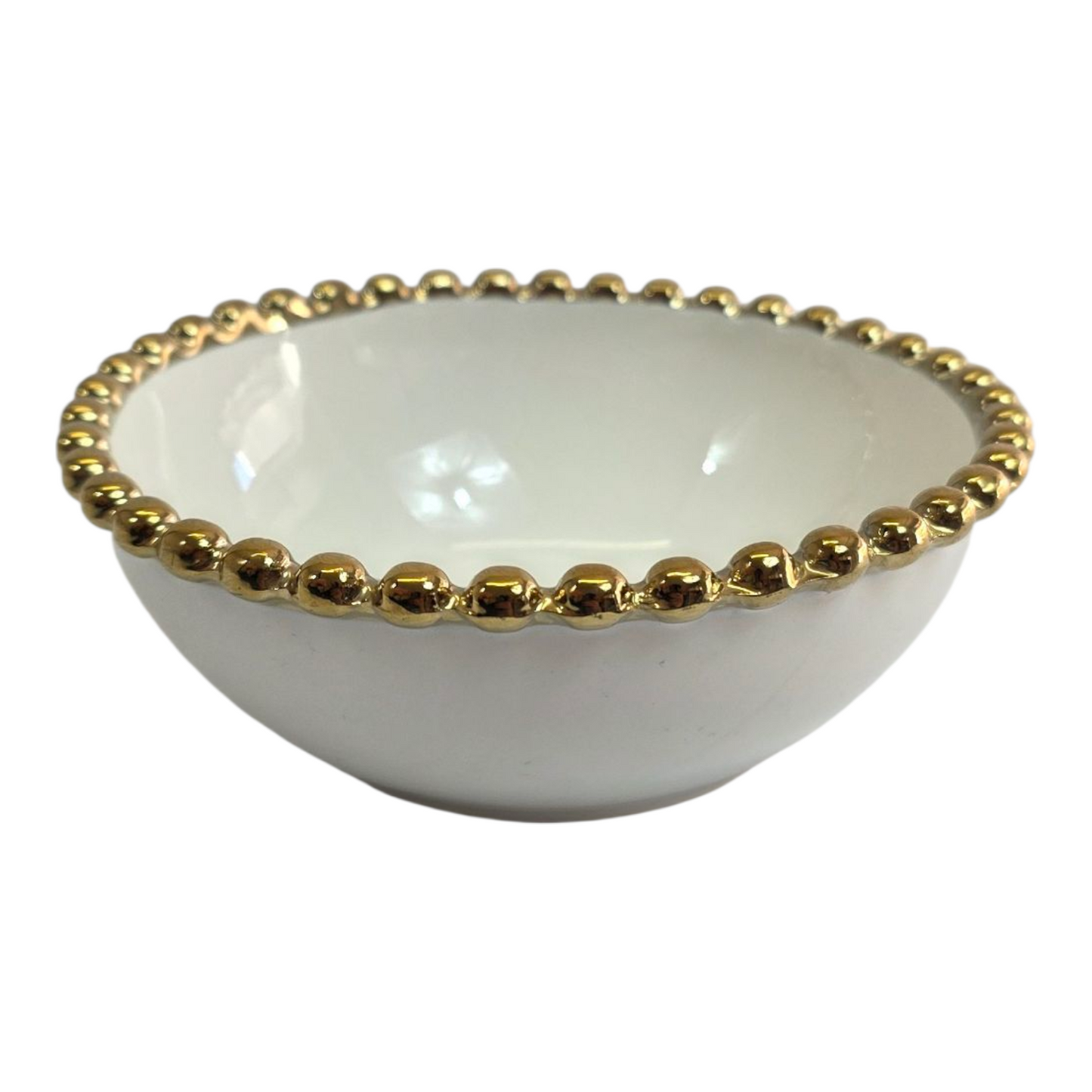 🟡Tigela branca com rebordo dourado Ø 12,5 cm – Elegância clássica para a sua mesa