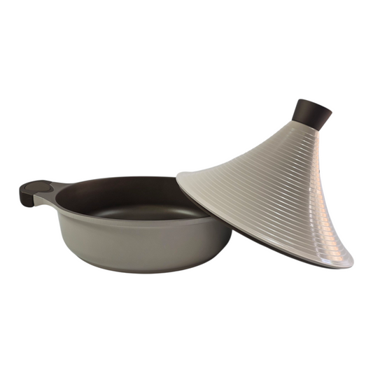 Tagine Tradicional 28 cm Cor Bege para Todos os Tipos de Fogões | Panela Antiaderente com Tampa Cónica | Cozedura Uniforme e Saudável