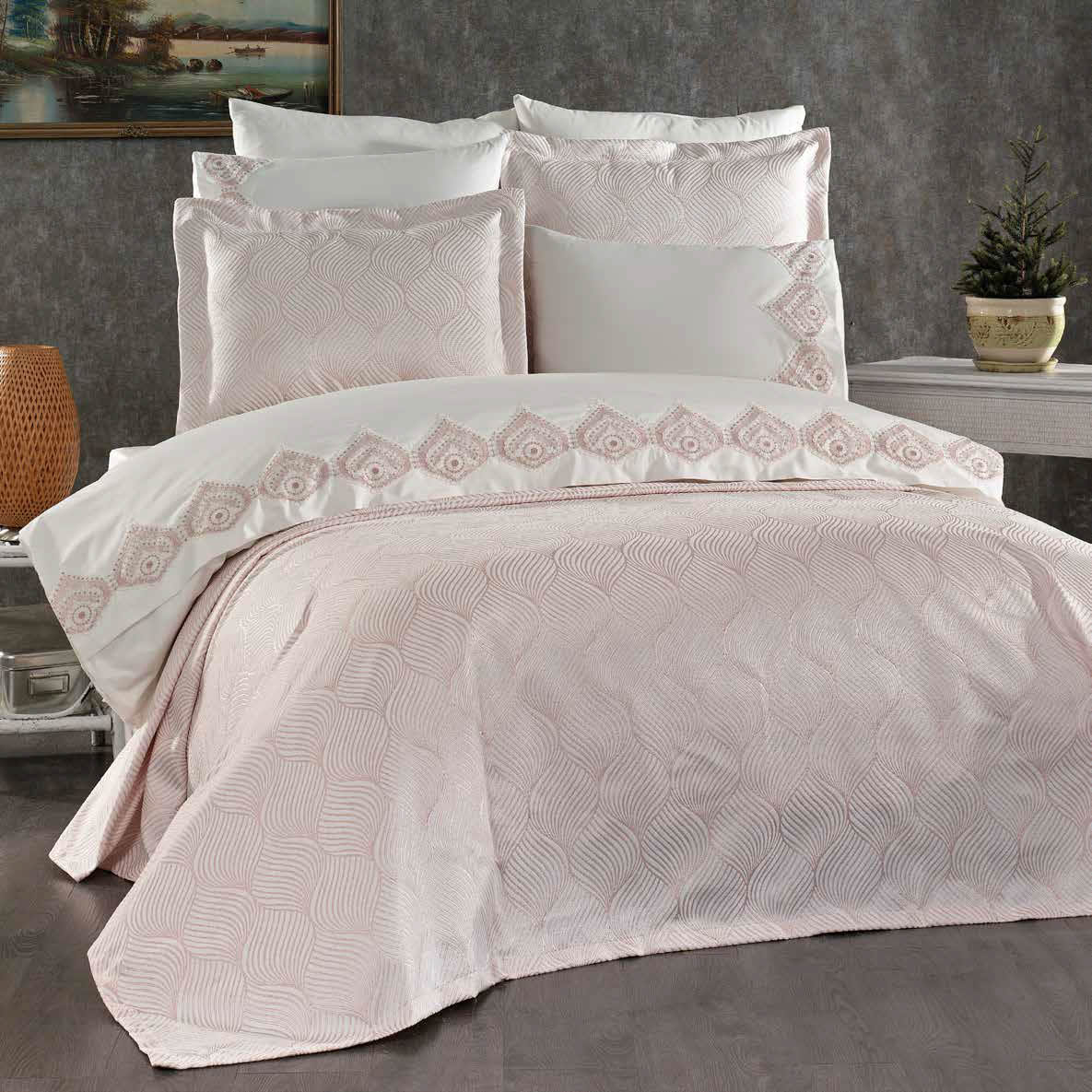 Juego de Cama para Novias "Monza" – Elegancia y Estilo Contemporáneo - COLOR ROSA PASTEL