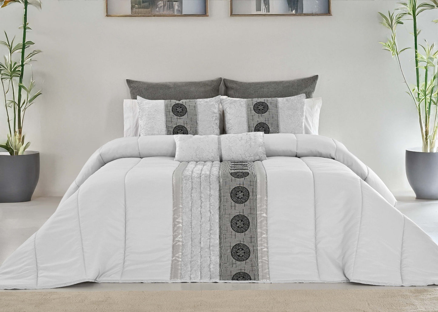 🏯 Colcha TOQUIO Elegante – Conjunto Decorativo con Tres Almohadas, 250 x 260 cm - COLOR BLANCO