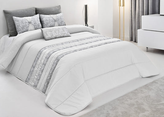 Colcha TROPICAL Elegante – Conjunto Decorativo con Tres Almohadas, 250 x 260 cm - COLOR BLANCO/GRIS