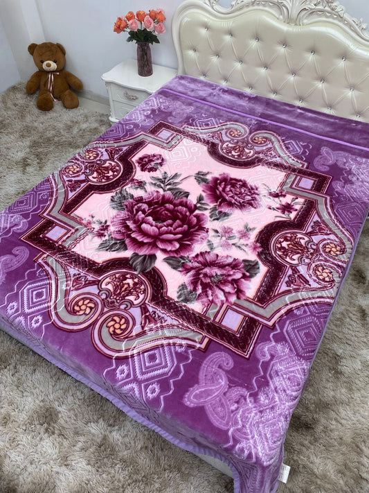 Grey Floral Print Plush Blanket - Extra Soft & Warm for Winter (200x220 cm, 4.5 kg)