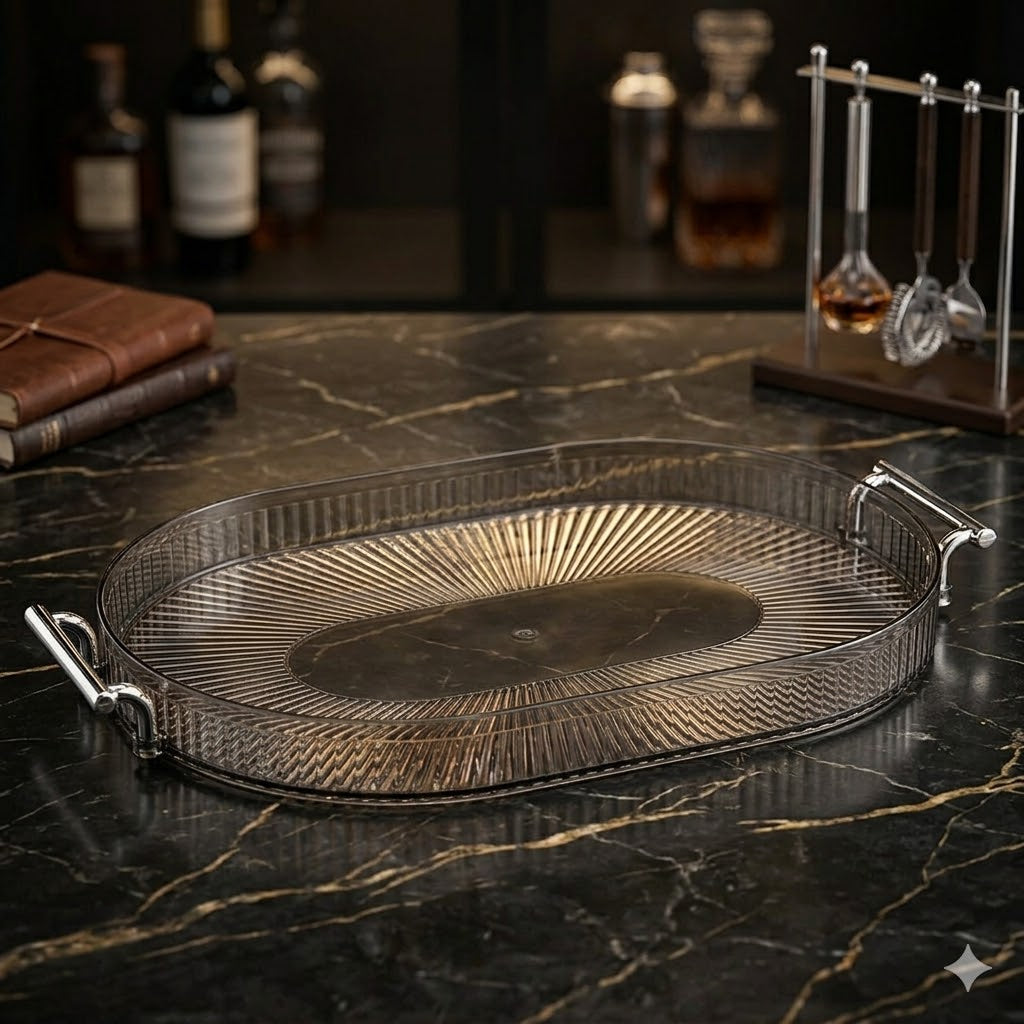 🟠 Bandeja oval grande com alças douradas – Funcionalidade e estilo em um só – Plástico DOURADO