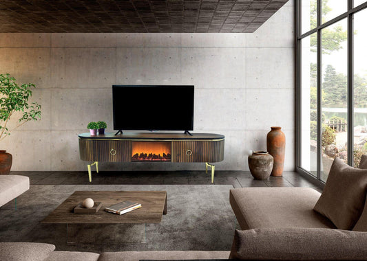 Mesa de TV con chimenea digital - MADERA