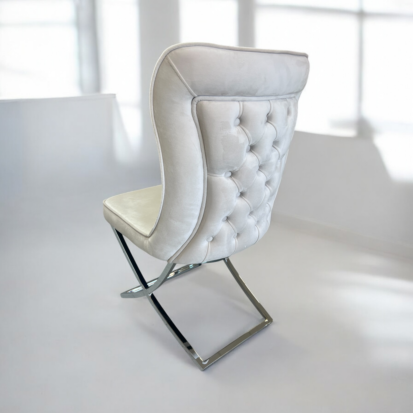Silla terciopelo para comedor BONGOV01 PA beig , patas metal plateado