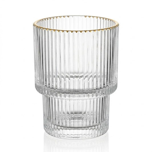 🥃 Conjunto de 6 Copos de Vidro com Design Canelado e Bordas Douradas – Elegância para sua Mesa