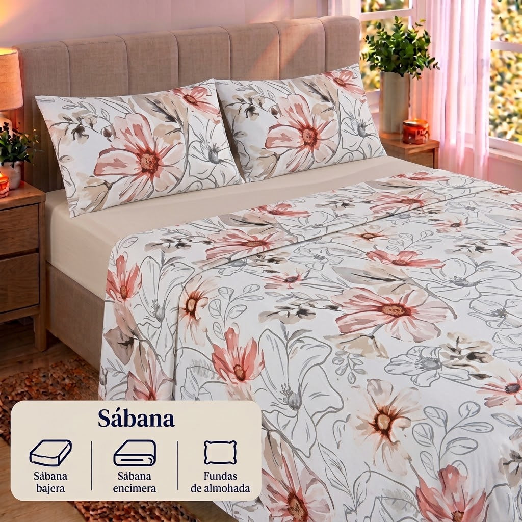 Juego de Sábanas Suaves y Elegantes – Disponible para cama de 90, 135 y 150 con 2 fundas de almohada