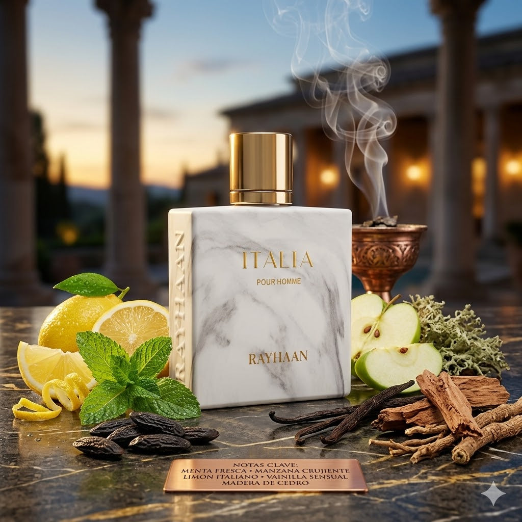 RAYHAAN ITALIA FOR MEN EDP 100 ml, perfume de lujo para hombre, diseño de mármol blanco, fragancia premium con caja de regalo