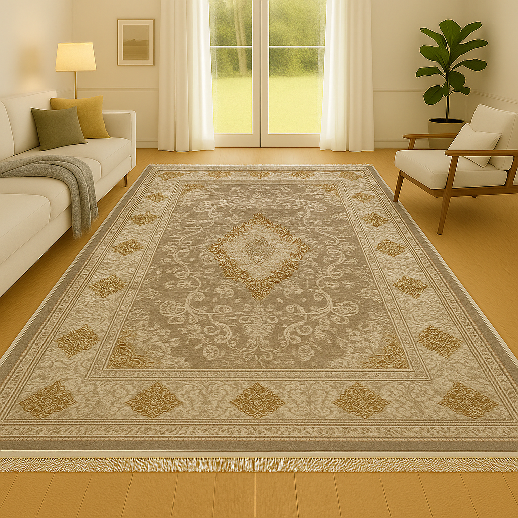 Alfombra Diseño Arabia Marrón con Detalles en Crema – Tonos Cálidos y Acogedores