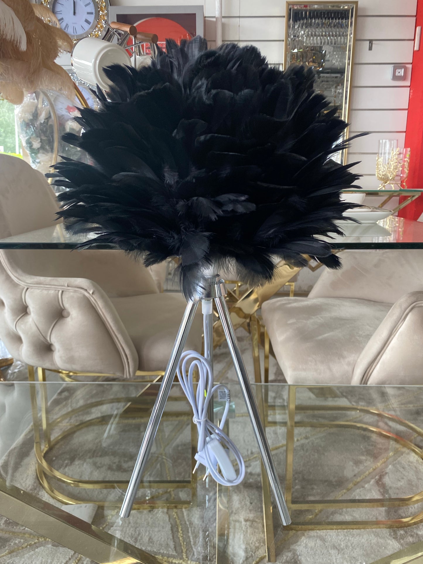 Luminária de mesa de penas branca, dourada, preta e prateada PM Design