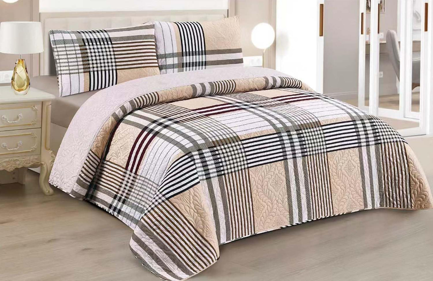 Colcha Boutis para Primavera y Verano Bicolor Reversible Liso - MODELO BURBERRY