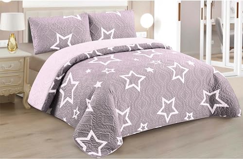 Colcha Boutis para Primavera y Verano Bicolor Reversible Liso - MODELO ESTRELLAS