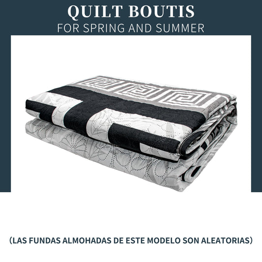 Colcha Boutis para Primavera y Verano Bicolor Reversible Liso - MODELO VERSACE NEGRO