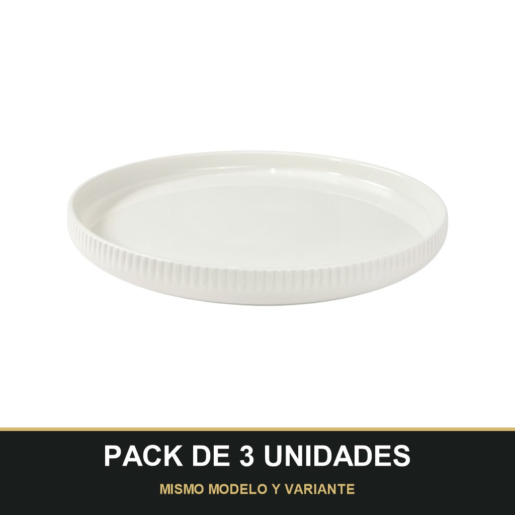 PACK DE 3 UNIDADES — Plato Llano de Porcelana Blanca – 26 cm Elegancia y Resistencia. MISMO MODELO Y VARIANTE