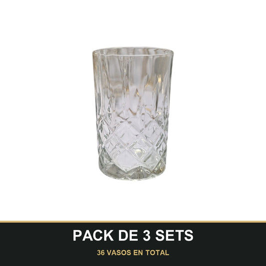 PACK DE 3 SETS — Juego de 12 Vasos de Té de Cristal Tallado – Diseño Clásico. 36 VASOS EN TOTAL