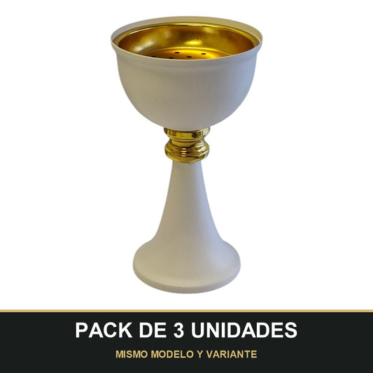 PACK DE 3 UNIDADES — Quemador de Incienso Árabe Blanco y Dorado — Diseño Clásico de Copa. MISMO MODELO Y VARIANTE