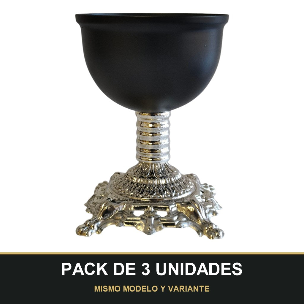 PACK DE 3 UNIDADES — Quemador de Incienso Árabe Negro y Plateado — Diseño Clásico con Base Tallada. MISMO MODELO Y VARIANTE