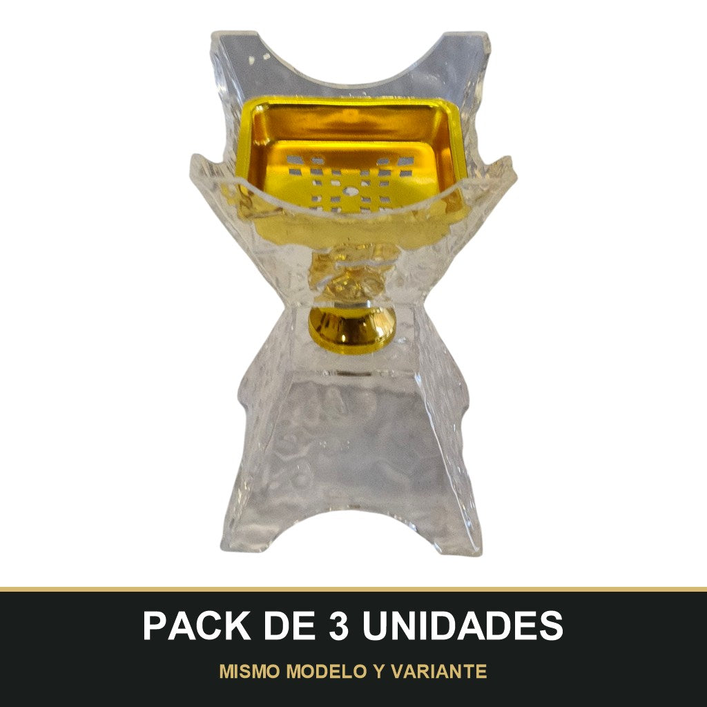PACK DE 3 UNIDADES — Quemador de Incienso Árabe Transparente y Dorado — Diseño Moderno de Cristal. MISMO MODELO Y VARIANTE