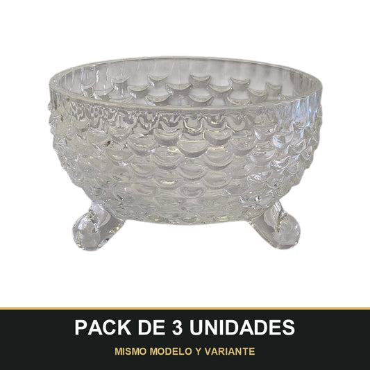 PACK DE 3 UNIDADES — Cuenco de Cristal con Patas – Diseño Vintage Texturizado | Ideal para Postres y Aperitivos. MISMO MODELO Y VARIANTE