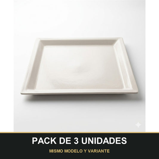 PACK DE 3 UNIDADES — Plato Cuadrado de Melamina 35×35 cm — Blanco, Servicio y Presentación. MISMO MODELO Y VARIANTE