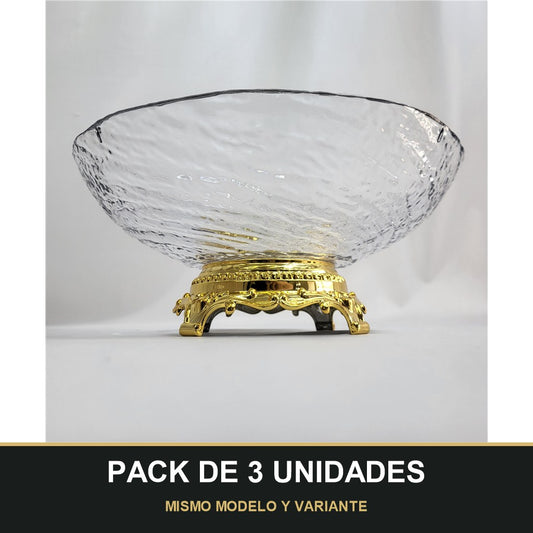 PACK DE 3 UNIDADES — Cuenco de PLÁSTICO con Borde Dorado – Elegancia para tu Mesa. MISMO MODELO Y VARIANTE