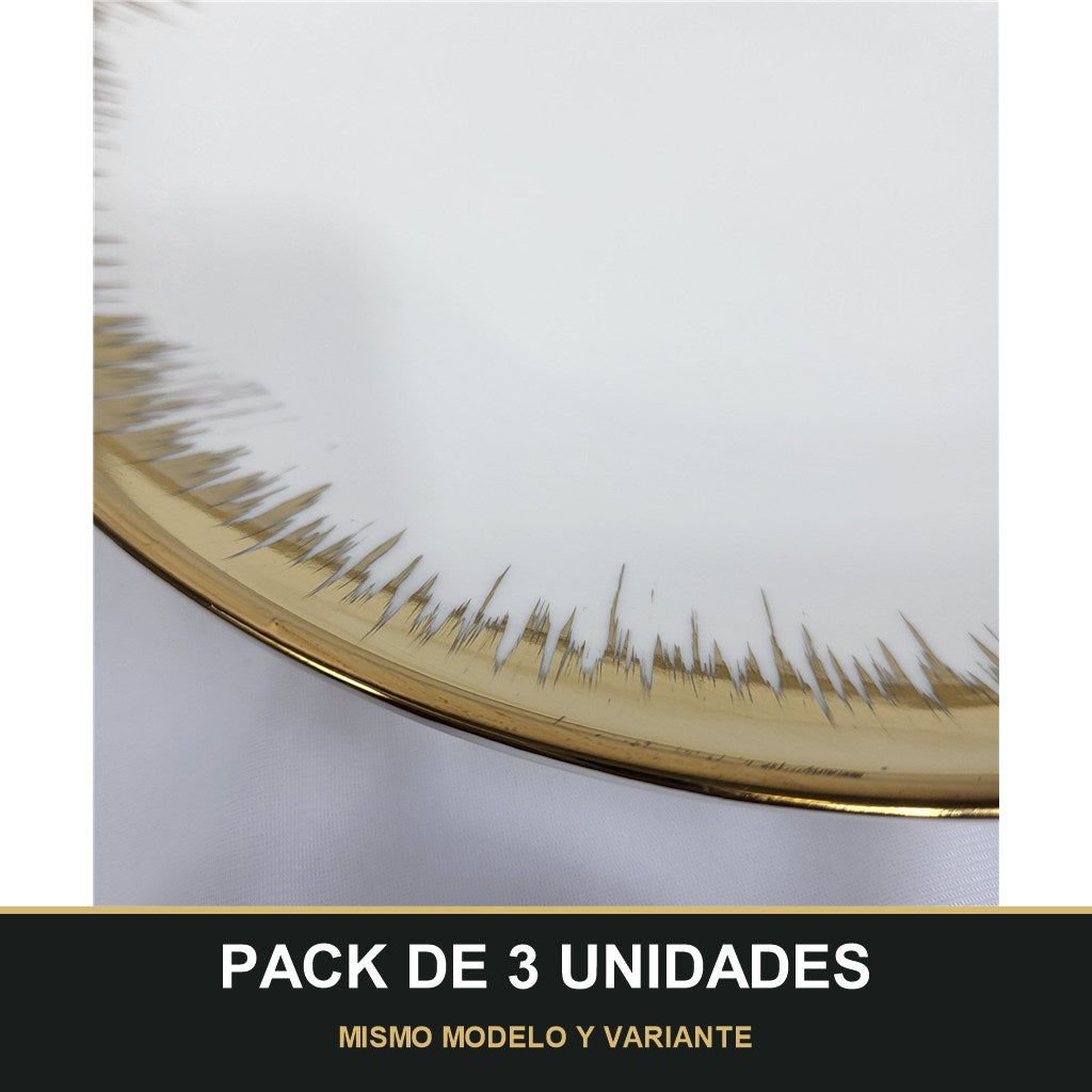 PACK DE 3 UNIDADES — Plato de Presentación Dorado Rayos de Sol - 10" (25,4 cm). MISMO MODELO Y VARIANTE