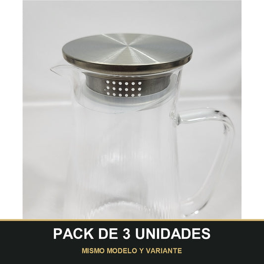 PACK DE 3 UNIDADES — Jarra de Cristal Liria con Infusor y Tapa Metálica 🍵. MISMO MODELO Y VARIANTE
