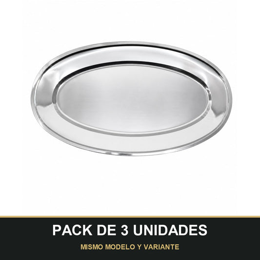 PACK DE 3 UNIDADES — Bandeja Ovalada de Acero Inoxidable – Elegante, Resistente y Multiusos. MISMO MODELO Y VARIANTE