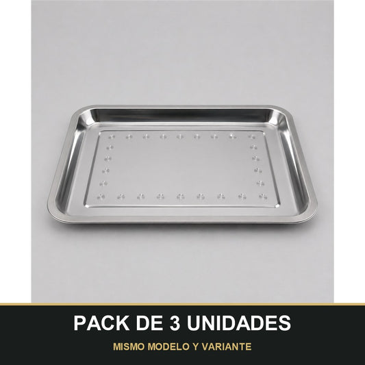 PACK DE 3 UNIDADES — Bandeja Rectangular de Acero Inoxidable – Elegante, Resistente y Versátil. MISMO MODELO Y VARIANTE