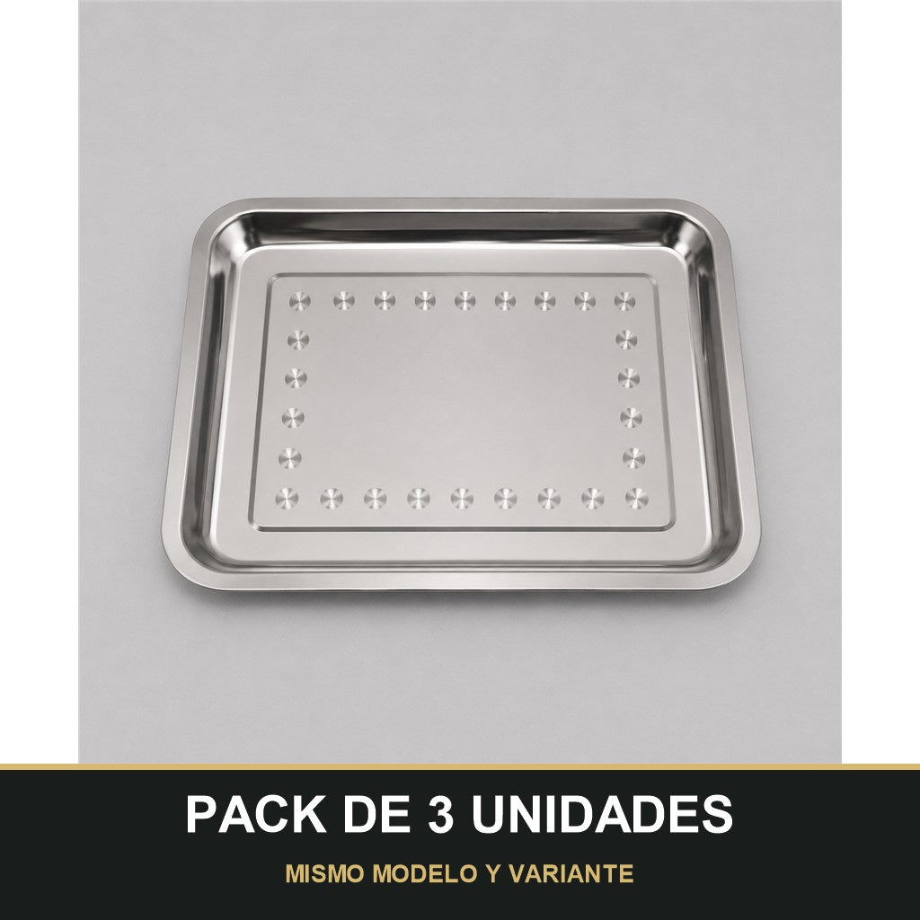 PACK DE 3 UNIDADES — Bandeja Rectangular de Acero Inoxidable – Elegante, Resistente y Versátil. MISMO MODELO Y VARIANTE
