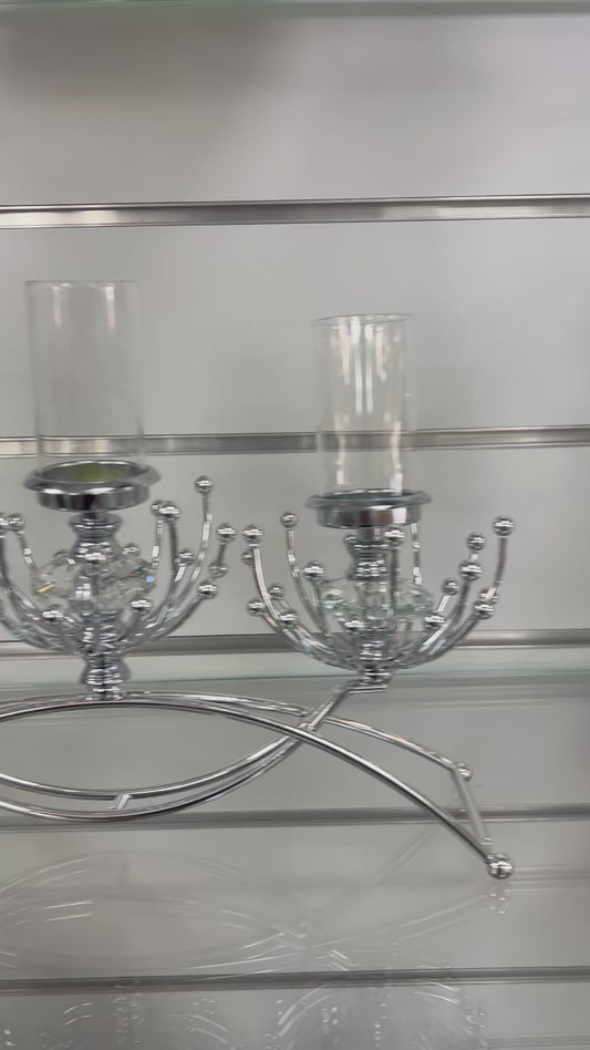 Candelabro duplo estilo moderno (prata)