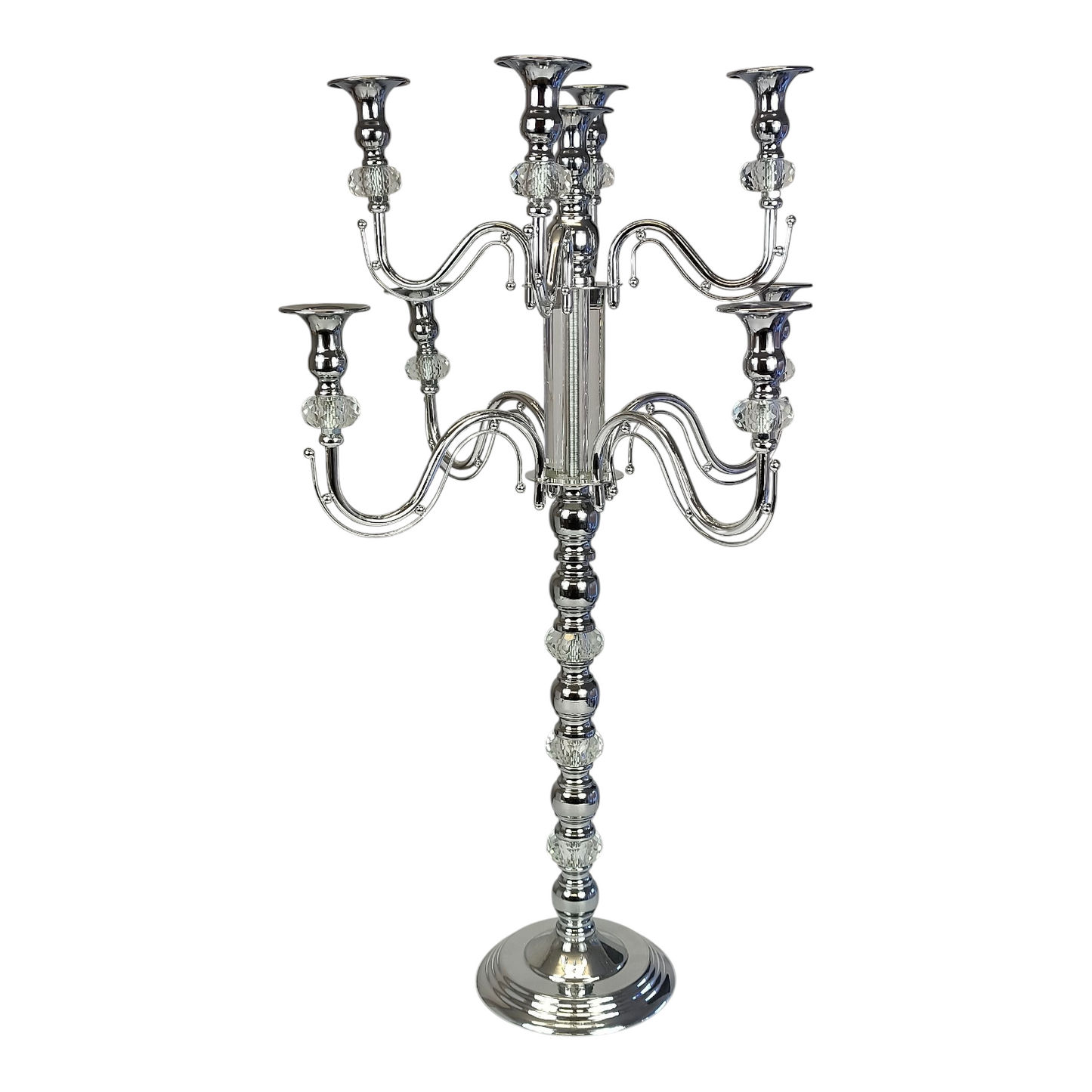Candelabro de Pie de 5 Brazos en Metal Dorado con Detalles de Cristal – 120 cm