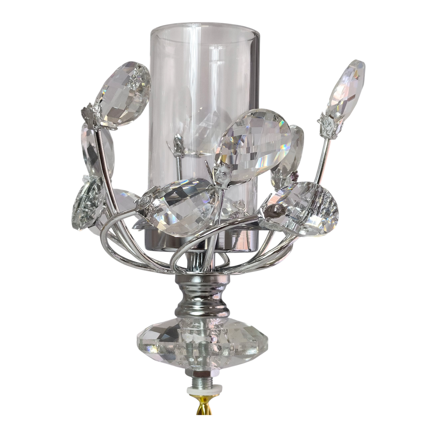 Candelabro de Cristal y Metal Plateado con 5 Brazos — Estilo Elegante y Moderno