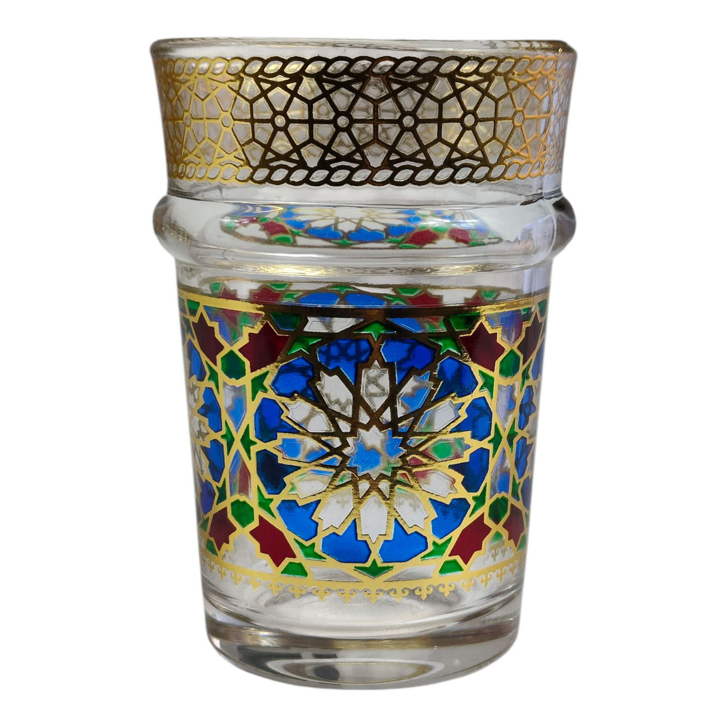 Chávena de vidro decorada para chá árabe - Estilo clássico bege e dourado