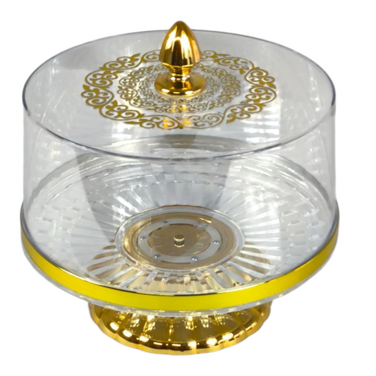 🍰 Expositor de Tartas con Tapa Transparente y Base Dorada – Elegancia para tus Postres ✨