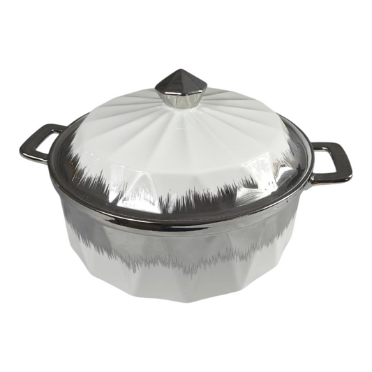 Cazuela de Porcelana Blanca con Tapa y Detalles Plateados 🍲✨ Diseño Moderno y Elegante