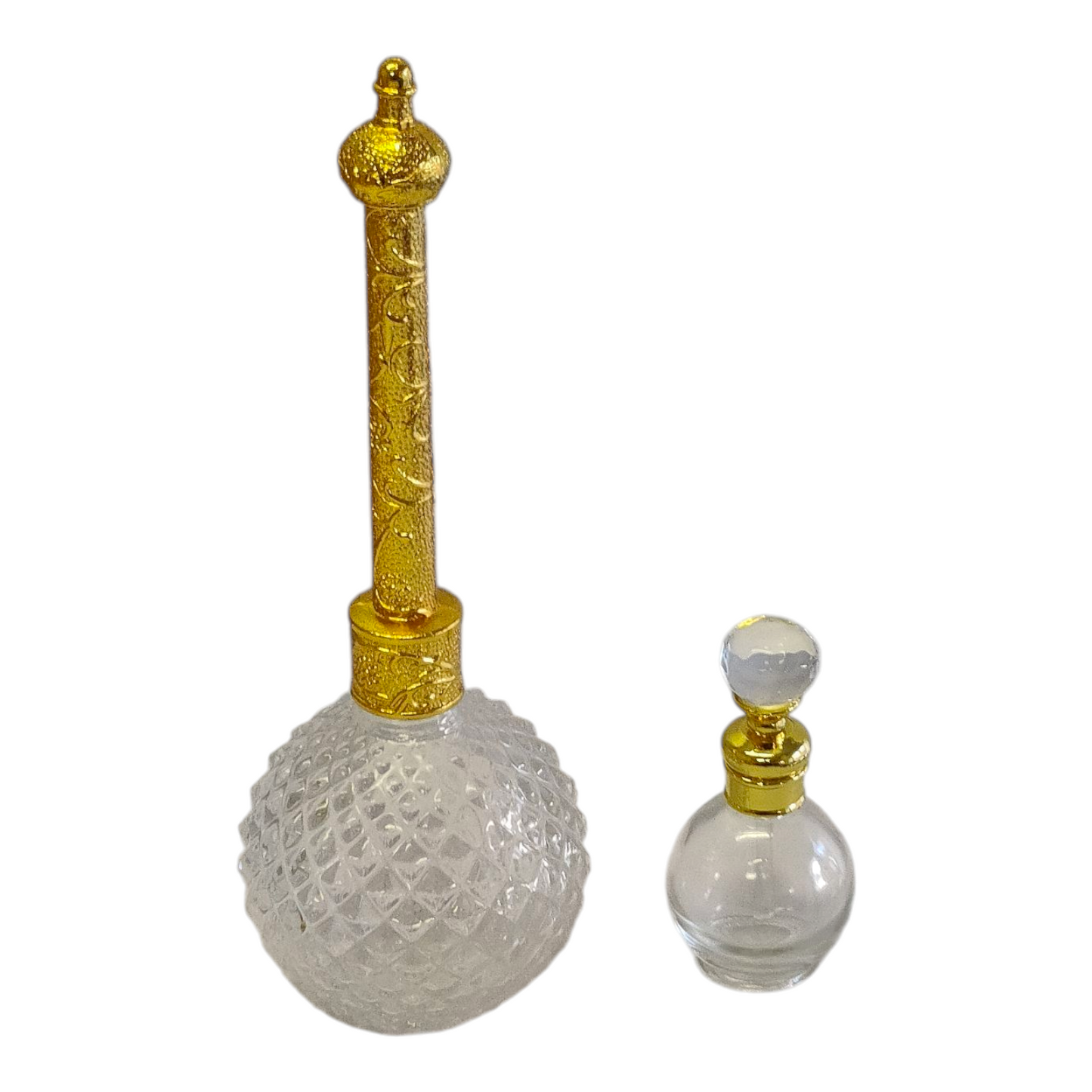 Set Árabe Dorado de Cristal con Bandeja Espejada — Quemador y Frascos Decorativos de Lujo