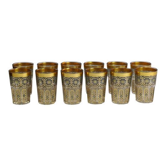 Vaso de Cristal Decorado para Té Árabe - Estilo Dorado Floral