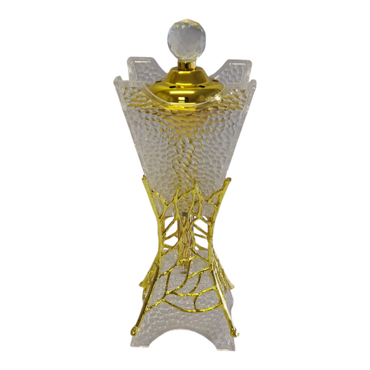 Quemador de Incienso Árabe de Cristal con Detalles Dorados — Diseño Elegante de Lujo